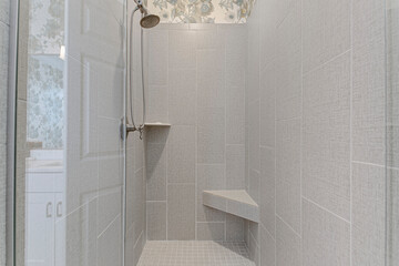 interior of luxury stand in shower tile backsplash shower head
