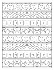 Drawing of ornaments arranged in rows down into a vertical square sheet. Coloring Page for Adults. Digital detox. Anti stress. EPS8 #544