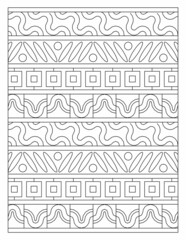 Drawing of ornaments arranged in rows down into a vertical square sheet. Coloring Page for Adults. Digital detox. Anti stress. EPS8 #544