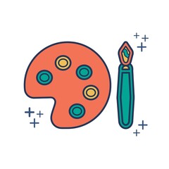 Paint tray icon vector illustration glyph style design with color and plus sign. Isolated on white background.