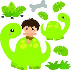 A cute caveman with his dinosaur
