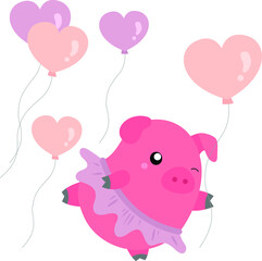 Pink pig with heart balloons