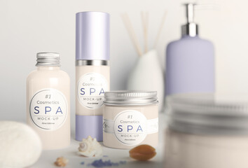 Bottles of Cosmetic Cream and SPA Mock-up Place your design