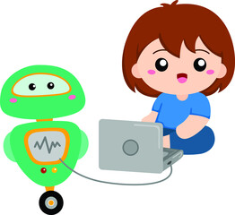 child with a laptop programming her robot