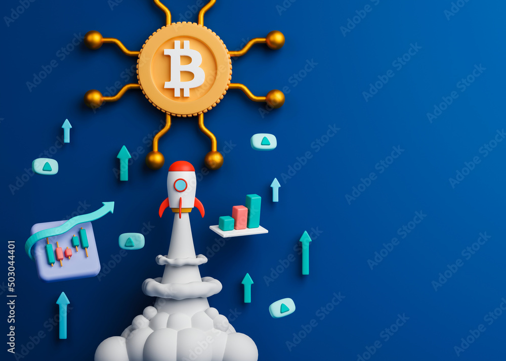 Poster 3d rendering concept cryptocurrency investment illustration with copy space for text or message. inc
