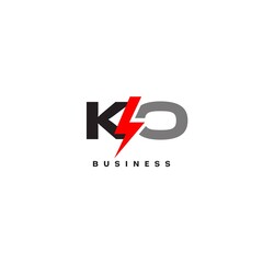 Letter KO logo combined with lightning icon shape - obrazy, fototapety, plakaty