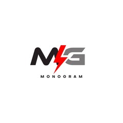 Letter MG logo combined with lightning icon shape - obrazy, fototapety, plakaty