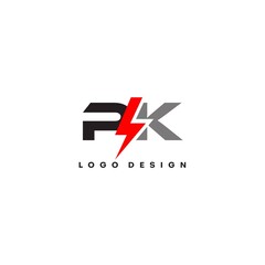 Letter PK logo combined with lightning icon shape - obrazy, fototapety, plakaty