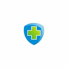 Fototapeta premium Health medical logo icon design template. Cross and shield icon vector.