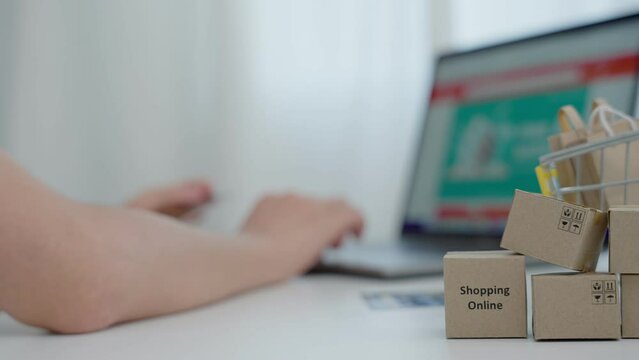 Women are shopping for the things they like on their computers. The idea of ​​​​online shopping. Online shopping is a form of e-commerce..