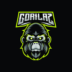 gorilla head mascot logo for sport and esport logo design