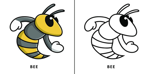 Bee Cartoon Icon. Insect Symbol Vector Kids Coloring Book