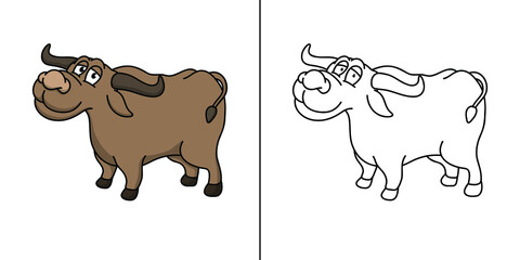 Cow Animal Symbol Vector. Buffalo Icon Cartoon Kids Coloring Book