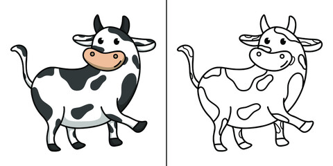 Cow Icon Cartoon. Mammal Character Symbol Vector Kids Coloring Book