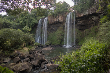 Two cascading waterfalls in Iguazu Falls, Brazil