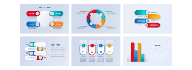 Set Of Presentation Infographic Template With Diagram Chart And Four Steps For Business Concept.