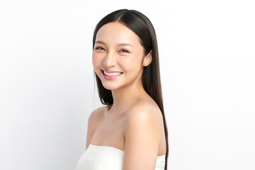 Beautiful young asian woman with clean fresh skin on white background, Face care, Facial treatment, Cosmetology, beauty and spa, Asian women portrait.