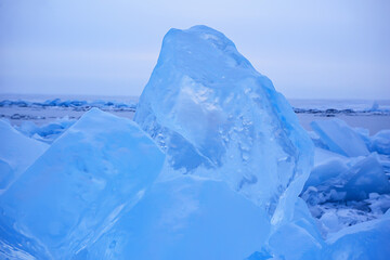 crushed blue ice hummocks baikal winter background