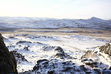 winter landscape olkhon island, lake baikal travel russia