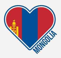 Mongolia heart flag badge. Made with Love from Mongolia logo. Flag of the country heart shape. Vector illustration.