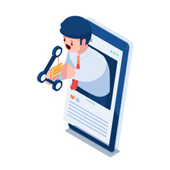 Isometric Businessman Sending Message by Share Icon Arrow