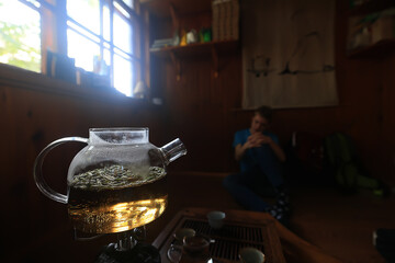 chinese tea ceremony glass teapot brewed