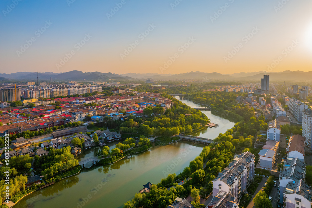 Wall mural Bird's eye view of the urban architecture in Qingzhou, Shandong province, China