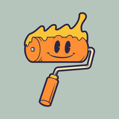 Vector illustration character of smiling roll-paint mascot. Retro vintage mascot illustration.