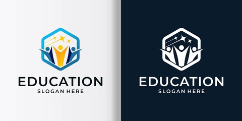 education logo hexagon frame concept premium vector