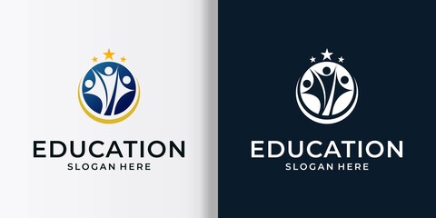 education logo three people raise a star logo premium vector