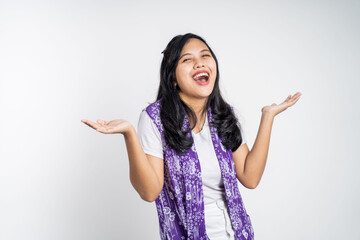 happy asian woman laughing out loud. excited beautiful woman feeling joy on isolated background