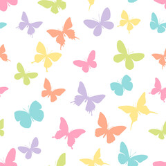 Fototapeta na wymiar Butterflies multicolored silhouettes seamless pattern.