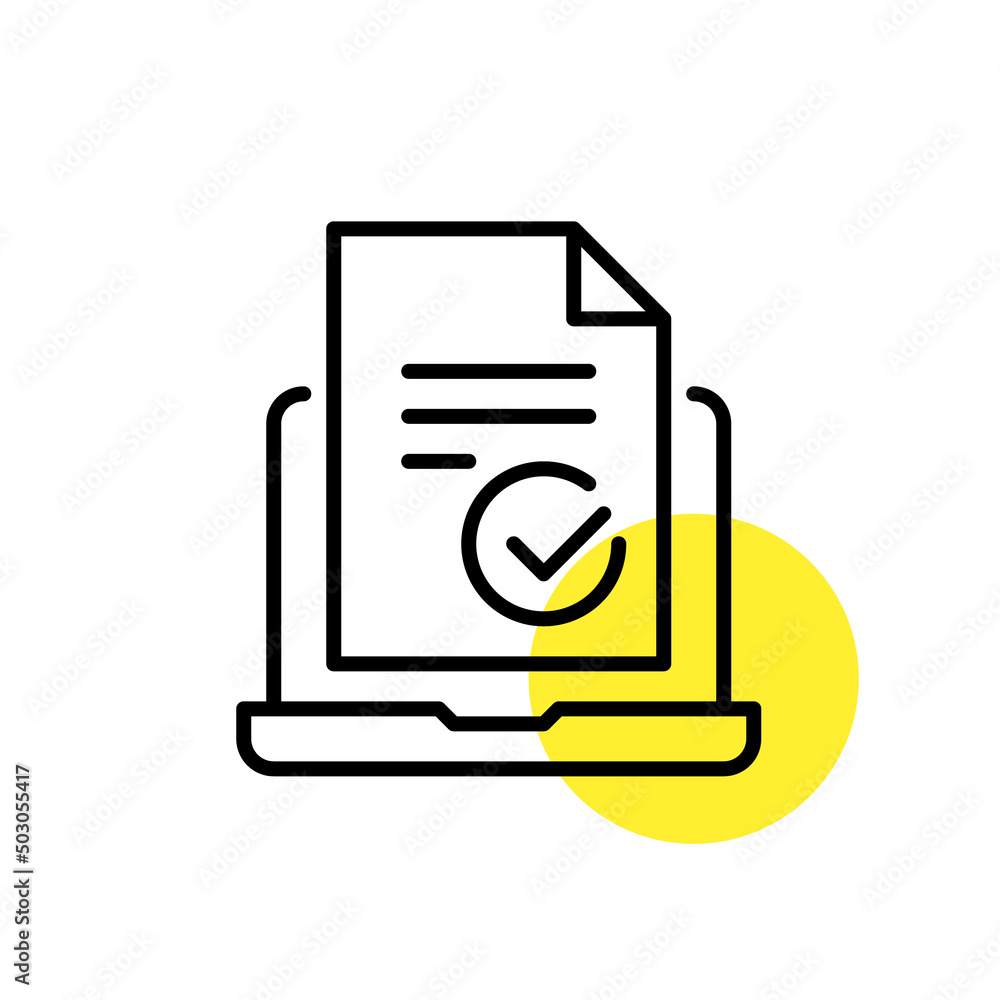 Poster receiving assignment evaluation. passed checkmark. pixel perfect, editable stroke line art icon