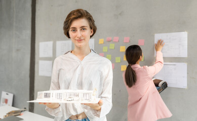 Portrait of successful beautiful executive businesswoman smart casual wear looking at camera.businesspeople meeting plan analysis statistics brainstorm .