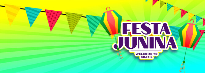 festa junina brazil festival banner with party flags and lantern decoration