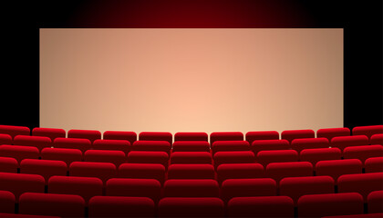 red cinema theater seats with water screen - obrazy, fototapety, plakaty