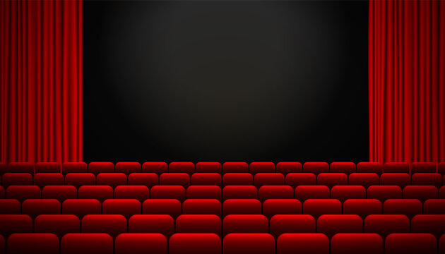 Red Movie Theater Seats With Curtains Background