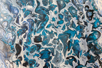 Marbled blue abstract background. Liquid marble pattern.