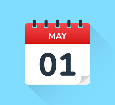 May 01, the first of May calendar page icon template design.