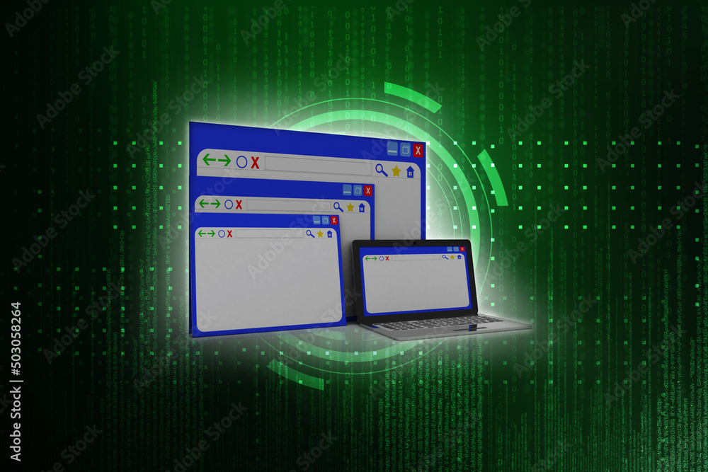 Poster 3d rendering laptop with minimise bar