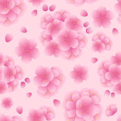 seamless pattern of cherry blossoms in pink color