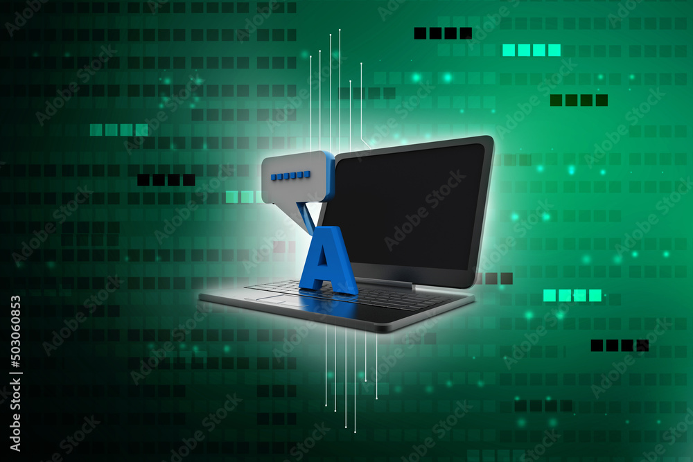 Poster 3d rendering chat box with laptop