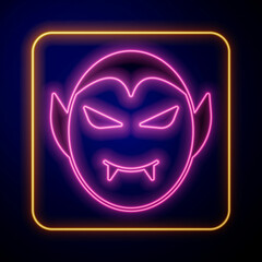 Glowing neon Vampire icon isolated on black background. Happy Halloween party. Vector