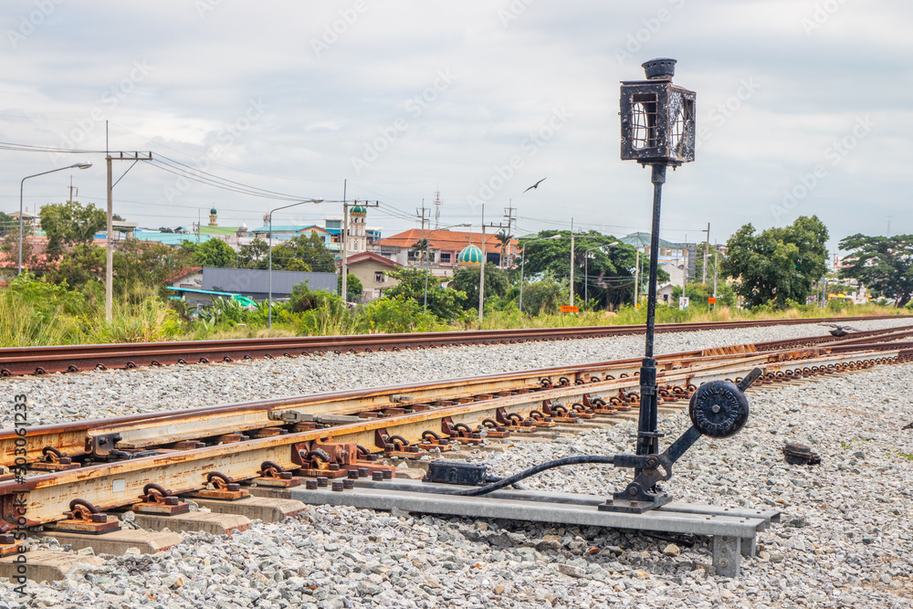 Canvas Prints A railway switch or track construction in close proximity to a railway station