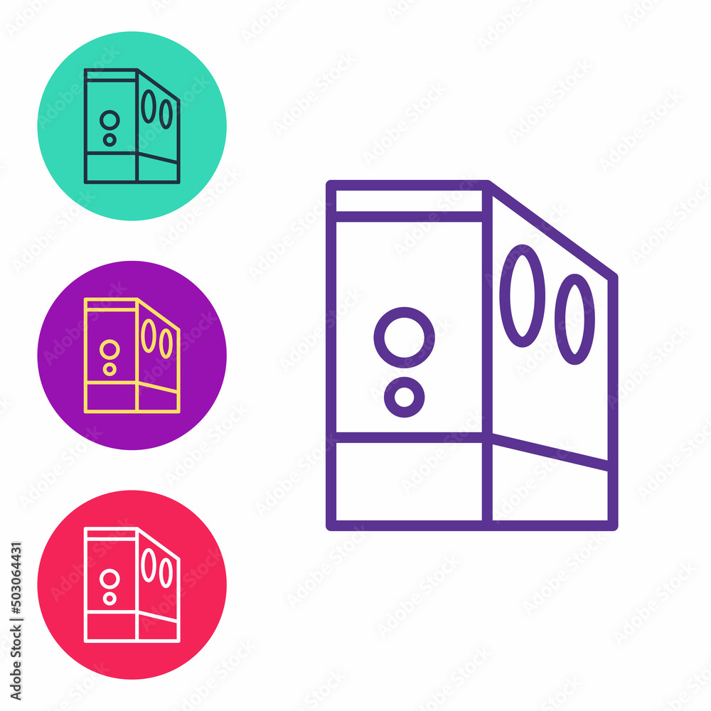 Poster set line case of computer icon isolated on white background. computer server. workstation. set icons