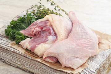 Raw duck leg for roast