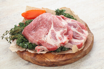 Raw pork neck for cooking