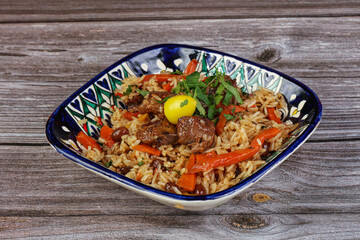 Asian cuisine - rice pilaf with lamb