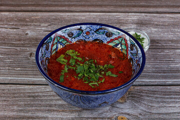 Ukrainian Borsch soup with cabbage