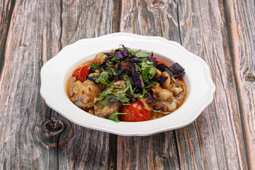 Georgian cuisine - baked chicken with vegetables